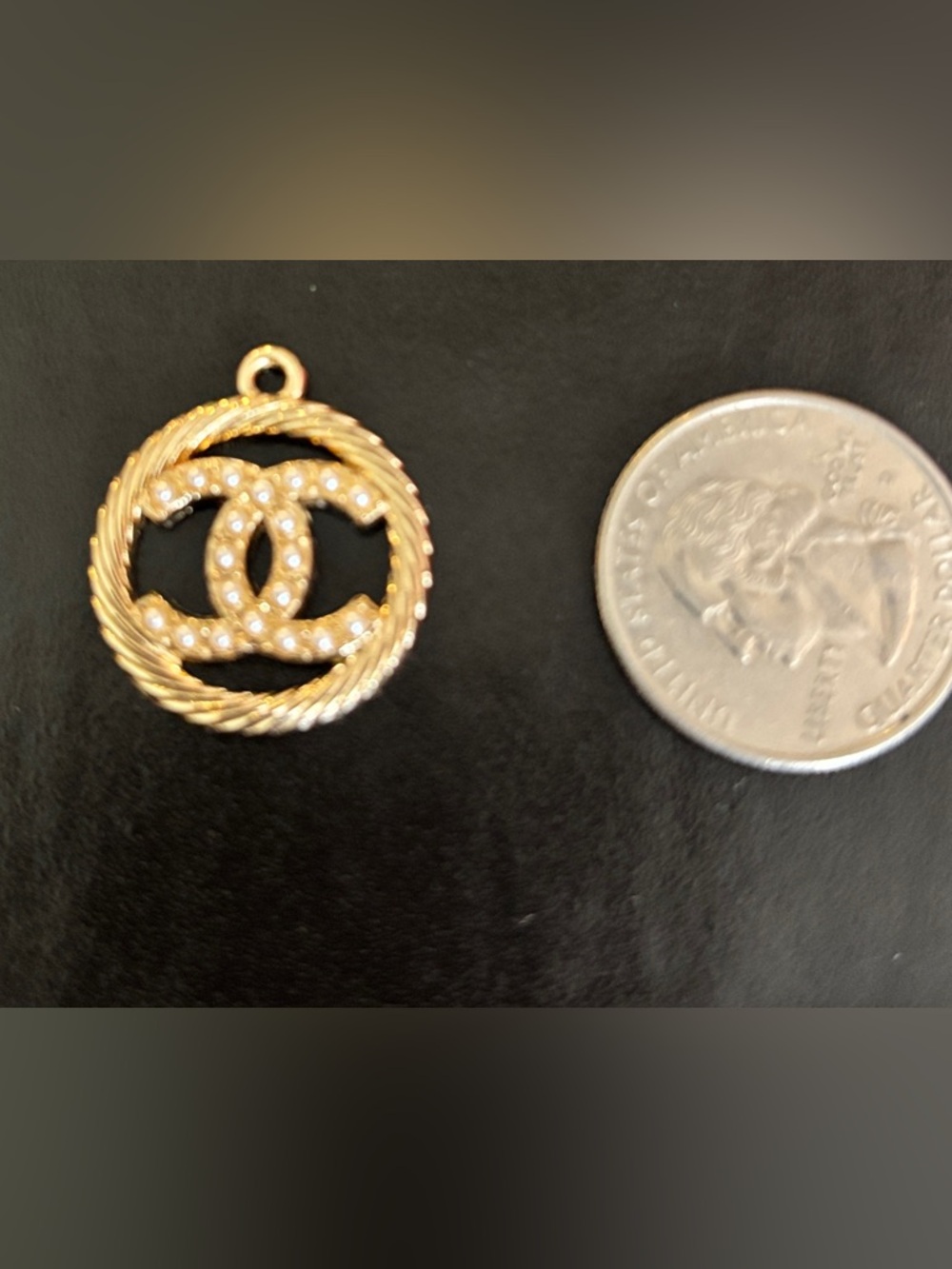 CHANEL Zipper Pull Pendant, Gold-Tone Twisted Rope Frame with White Faux Pearls